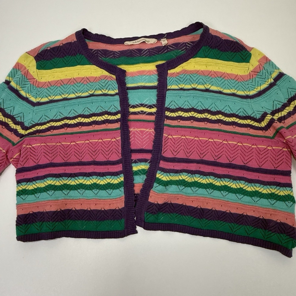 Soft Surroundings Sweater Women's XL Colorful Stripe Cardigan Bell Sleeve Top - Picture 2 of 12